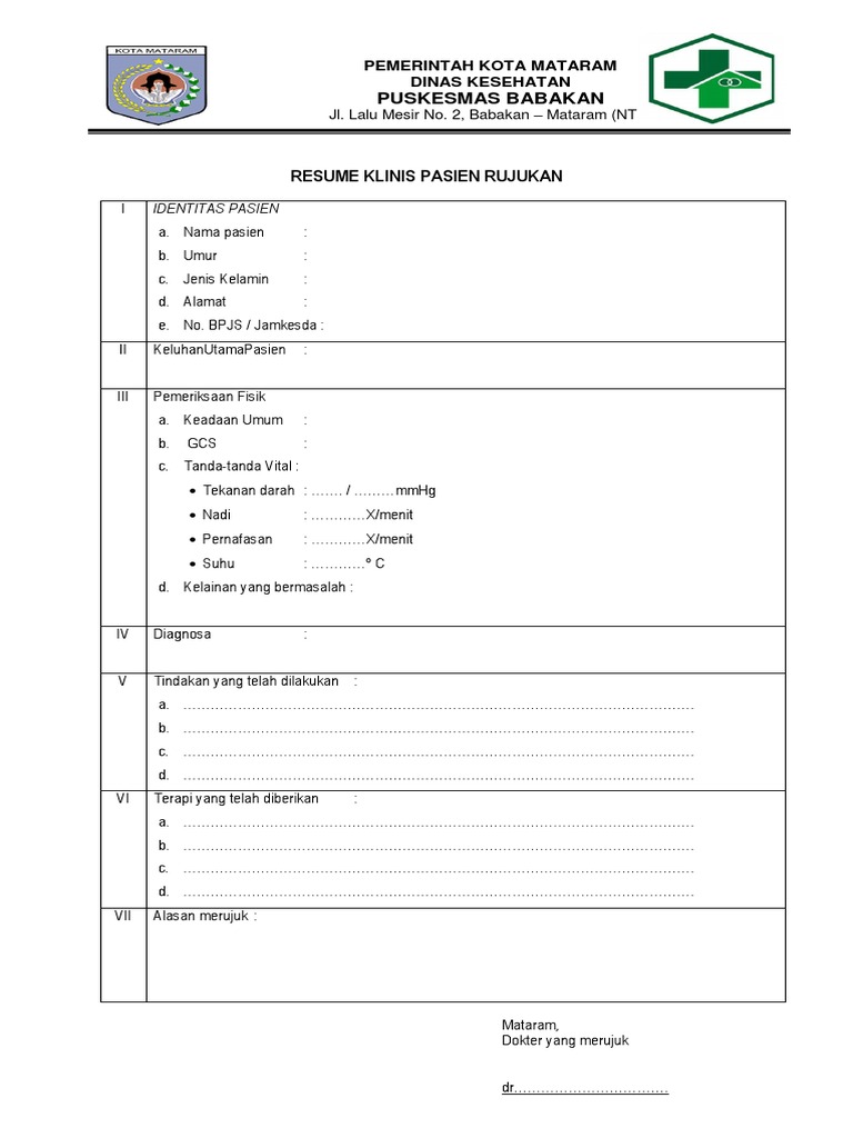 Resume Klinis Pasien Rujukan | PDF