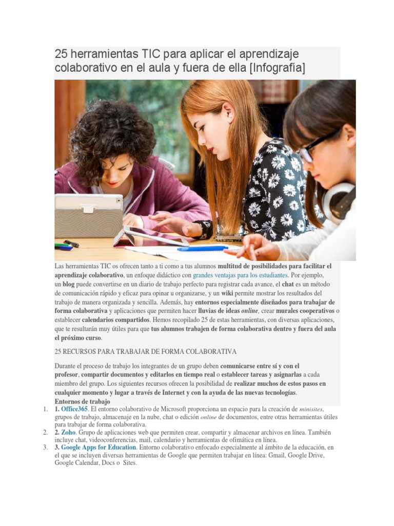 25 Herramientas TIC para Aprendizaje Colaborativo | PDF | Google | Chat ...