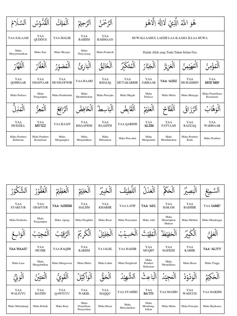 20+ Inspirasi Asmaul Husna Pdf 1 Lembar Mila Loveololgy