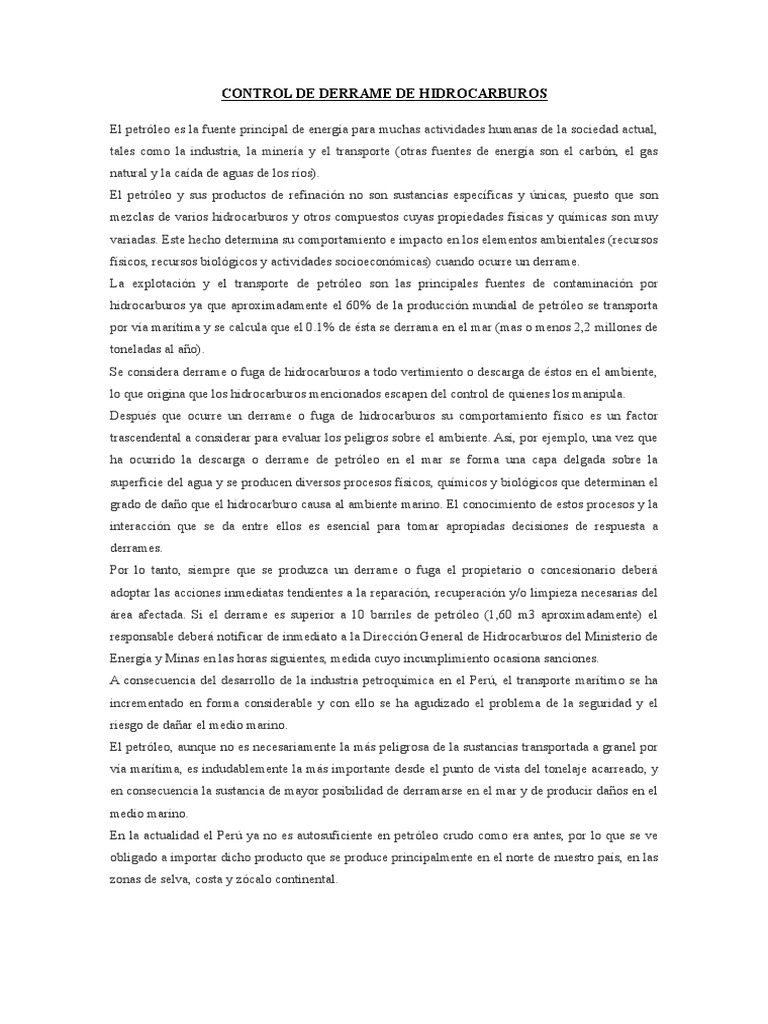 Control de Derrames de Hidrocarburos | PDF | Petróleo | Derrame de petróleo