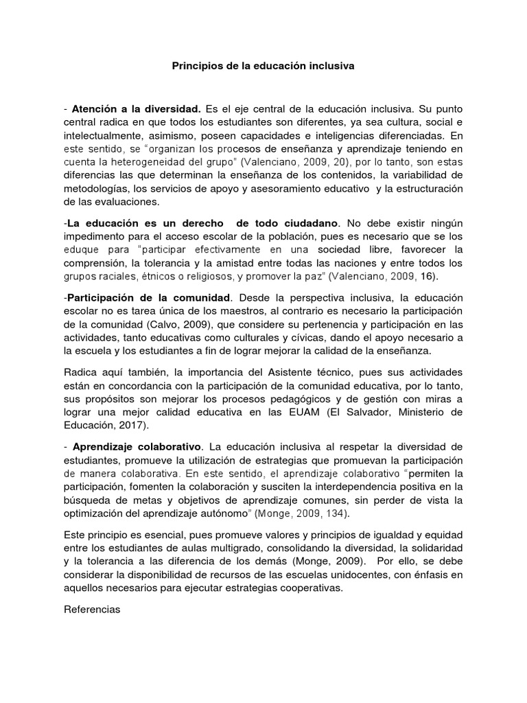 Principios de La Educación Inclusiva | PDF | Aprendizaje | Cognición