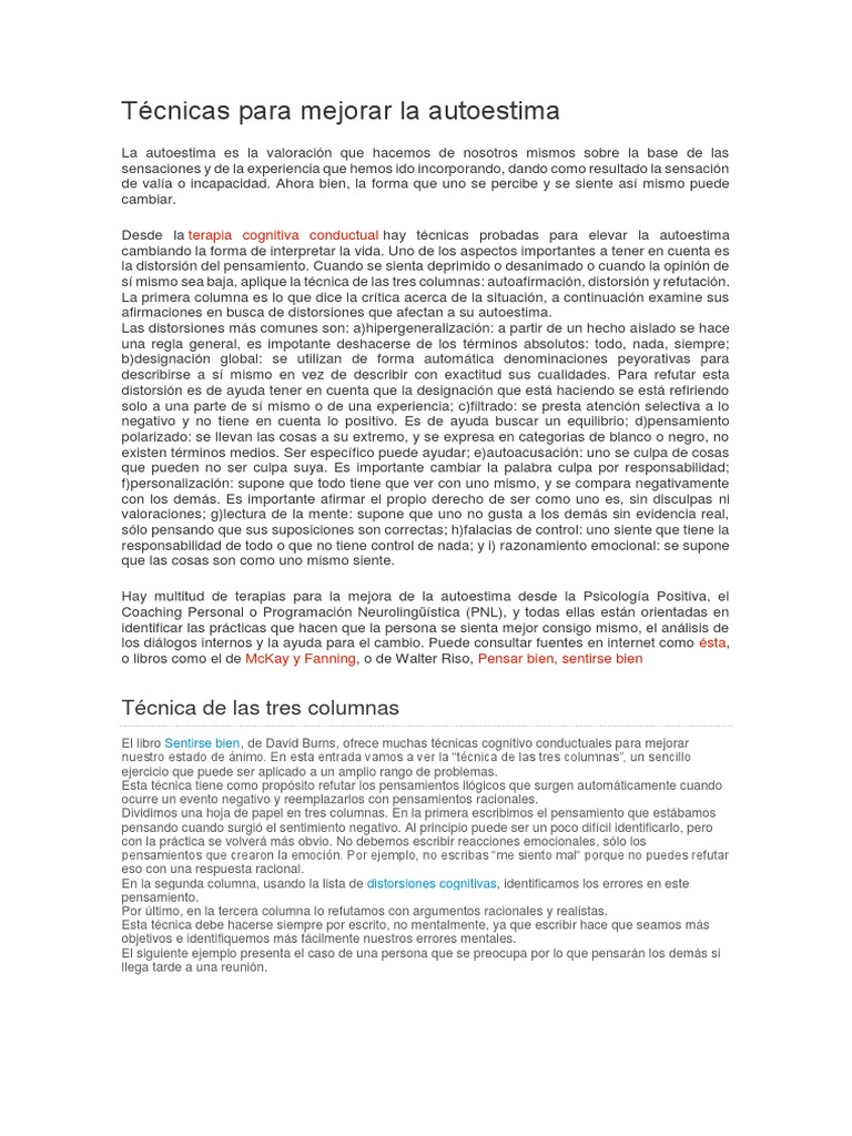 Técnicas Para Mejorar La Autoestima Autoestima
