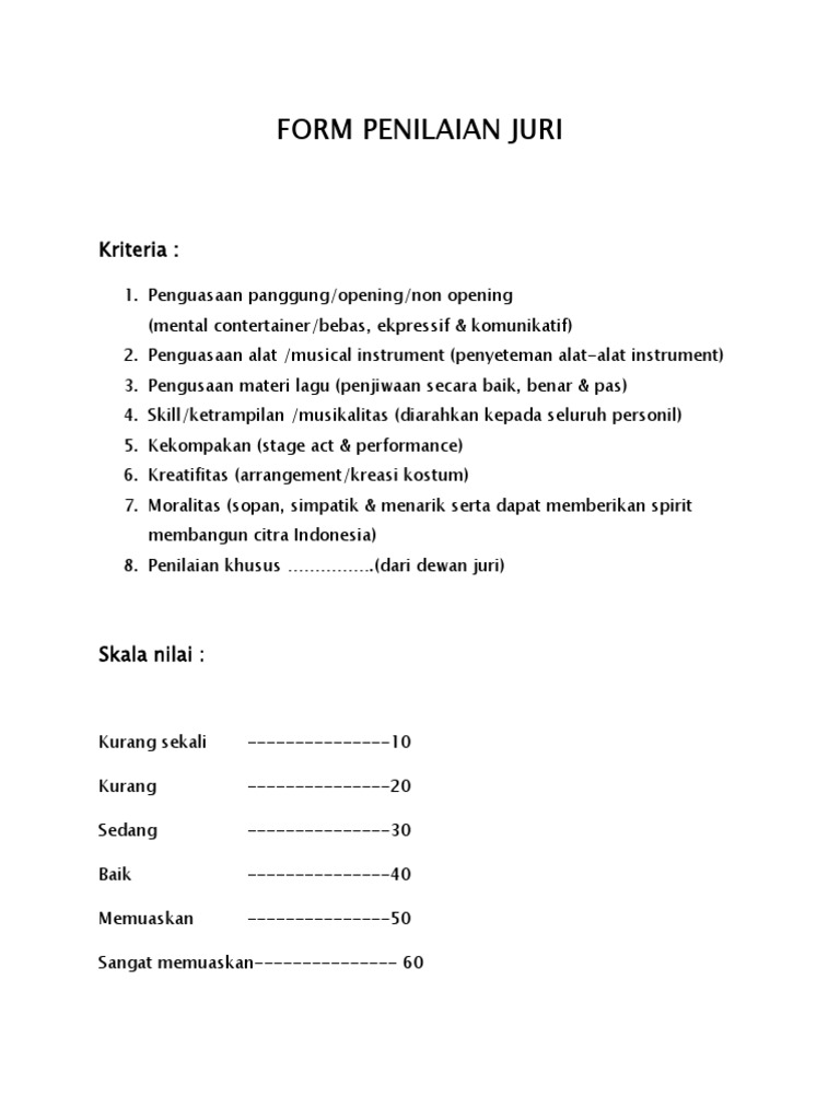 Kriteria Penilaian Lomba Senam Kreasi | PDF | Seni
