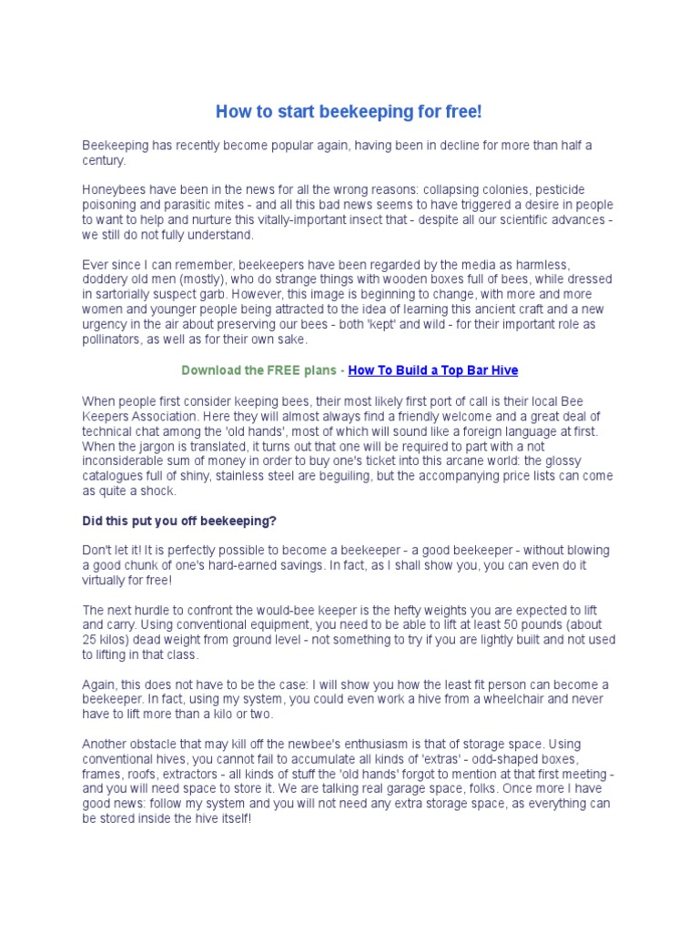 How To Start Beekeeping For Free Honey Bee Beekeeping