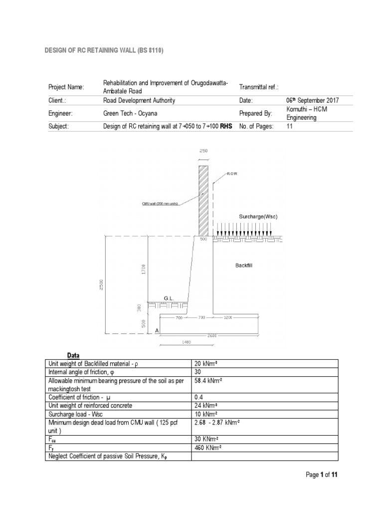 Design of RC Retaining Wall (BS 8110) ) PDF Building Materials