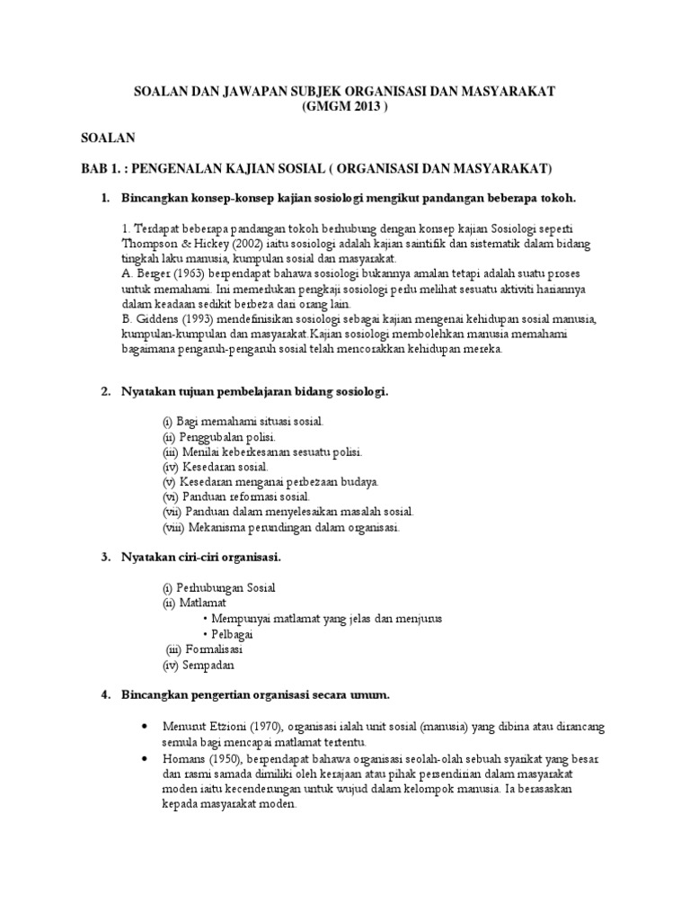 Soalan Dan Jawapan Soalan Organisasi Dan Masyarakat Pdf