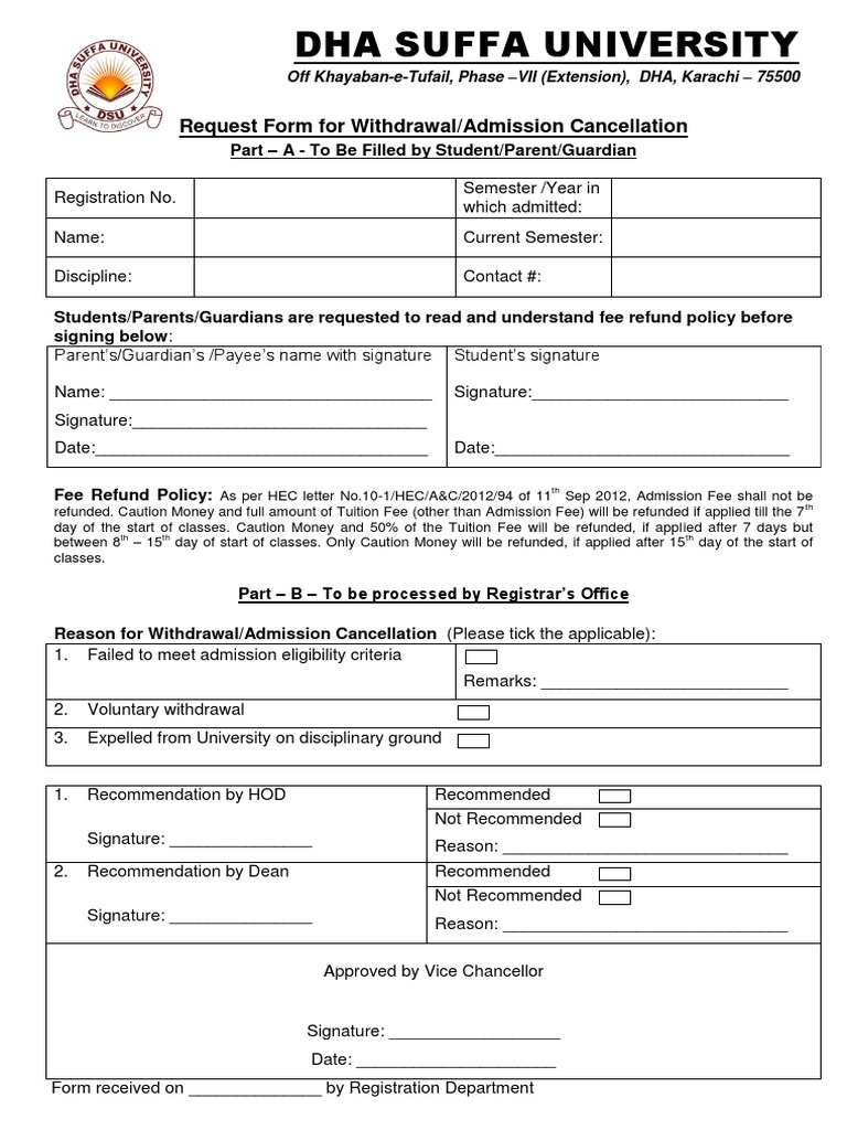 Request Form For Admission Cancellation | PDF | Government | Further ...