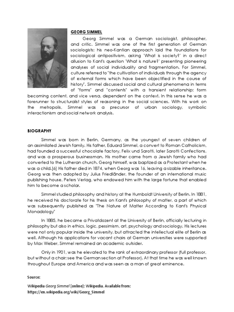 Georg Simmel | PDF | Sociology | Psychological Concepts