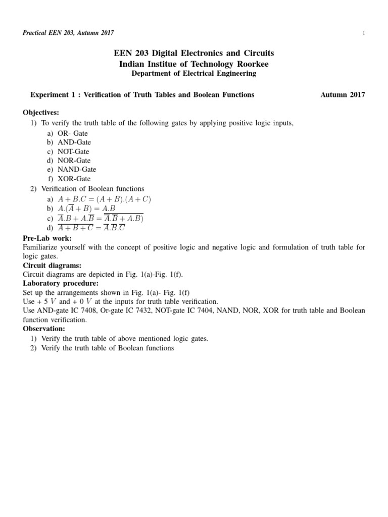 EEN 203 Digital Electronics and Circuits Indian Institue of Technology ...