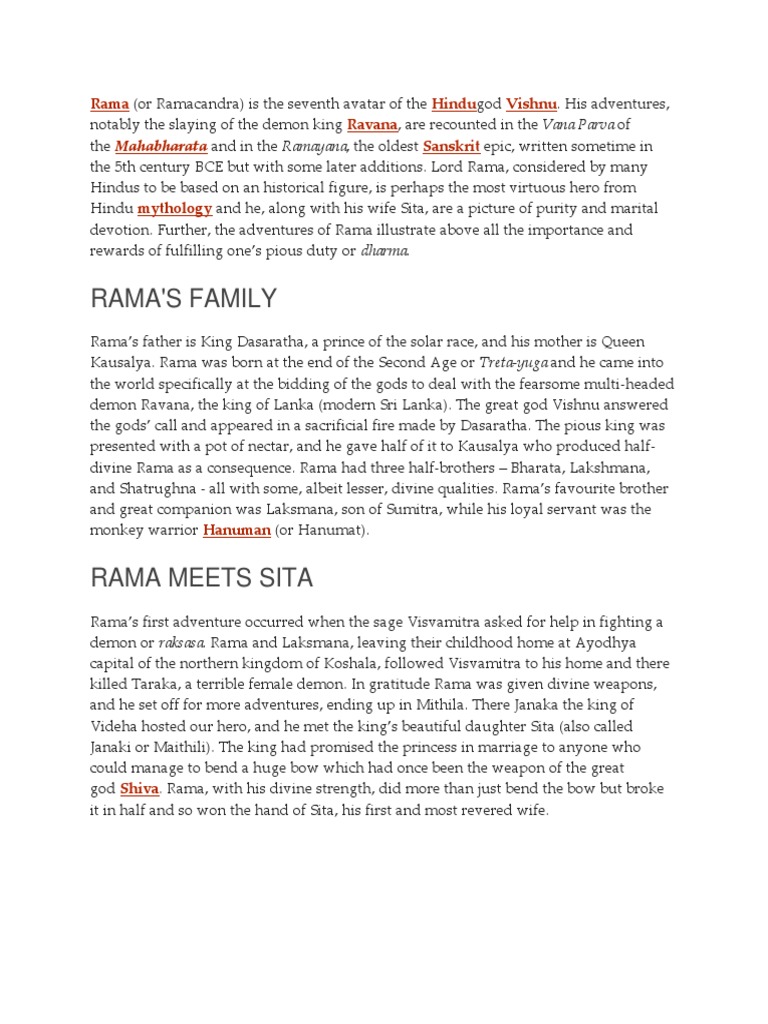 Rama: The Virtuous Hero of Hindu Mythology | PDF