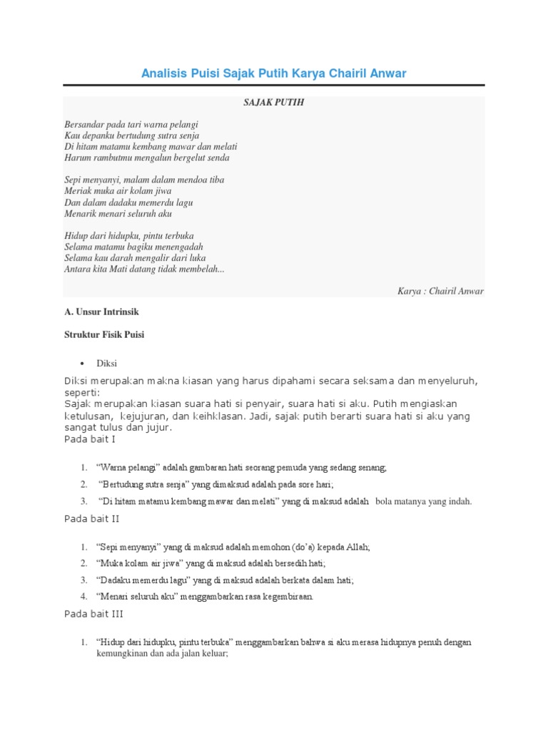 Contoh Puisi Chairil Anwar Beserta Unsur Intrinsik Dan  Contoh Puisi Chairil Anwar Beserta Unsur Intrinsik Dan