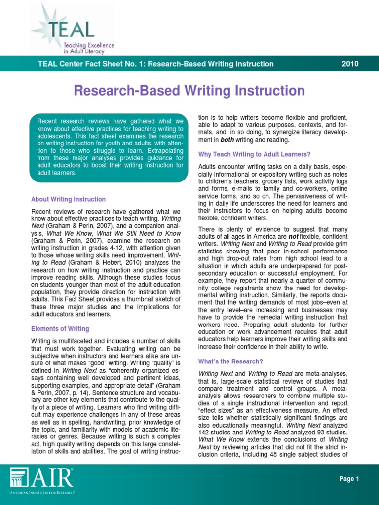 1 TEAL Research-based WI  Learning Disability  Reading 