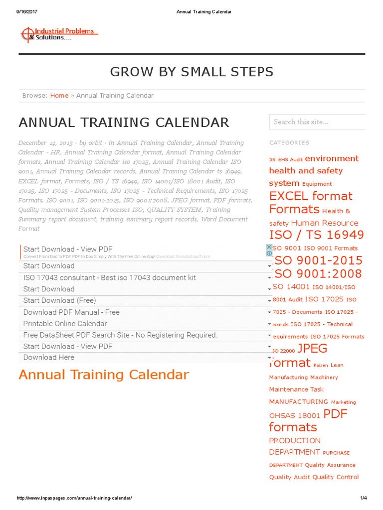 Annual Training Calendar Pdf Pdf Iso 9000 Audit