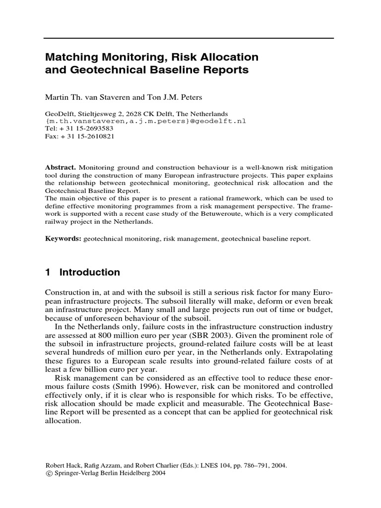 Geotechnical Baseline Reports and Risk Management | PDF | Geotechnical ...