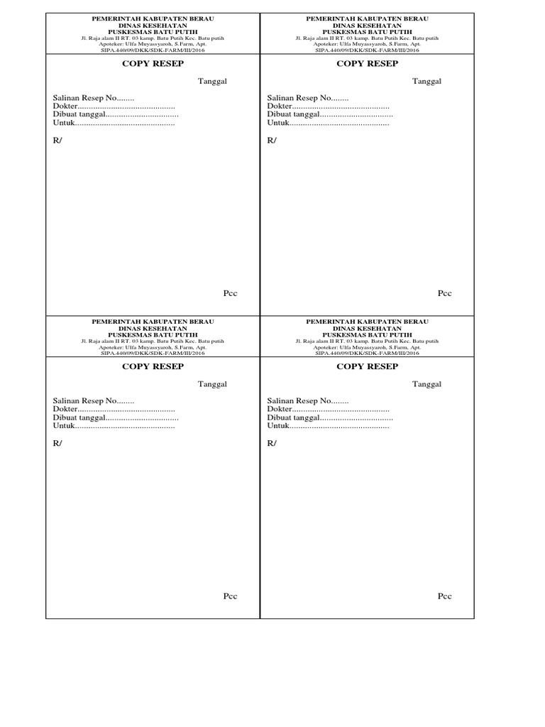 Contoh Format Copy Resep Puskesmas | PDF
