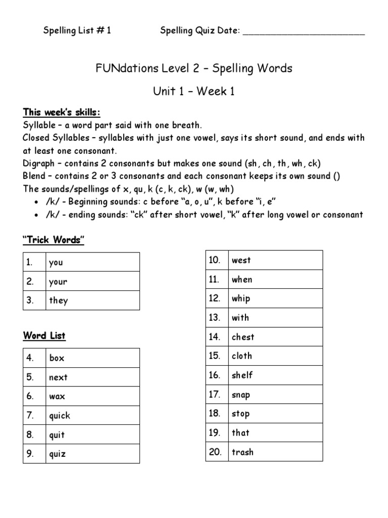 2nd grade spelling lists pdf