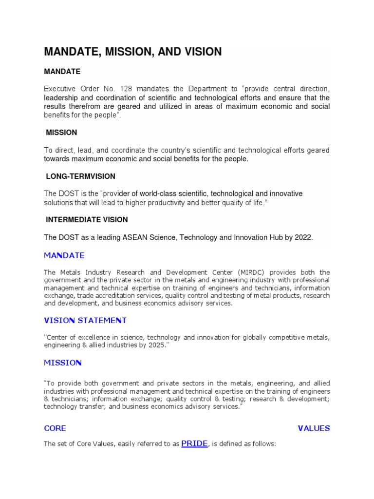 Mandate Vision Mission Dost | PDF | Postgraduate Education | Science ...