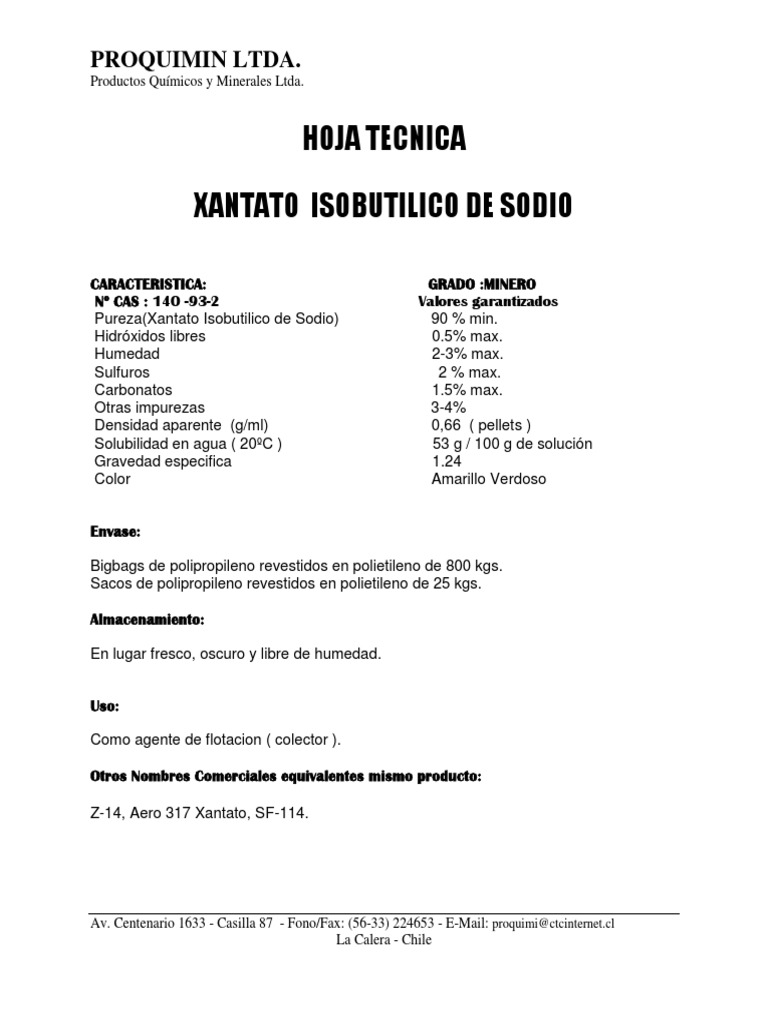 HT Xantato Isobutilico de Sodio (SIBX) | PDF