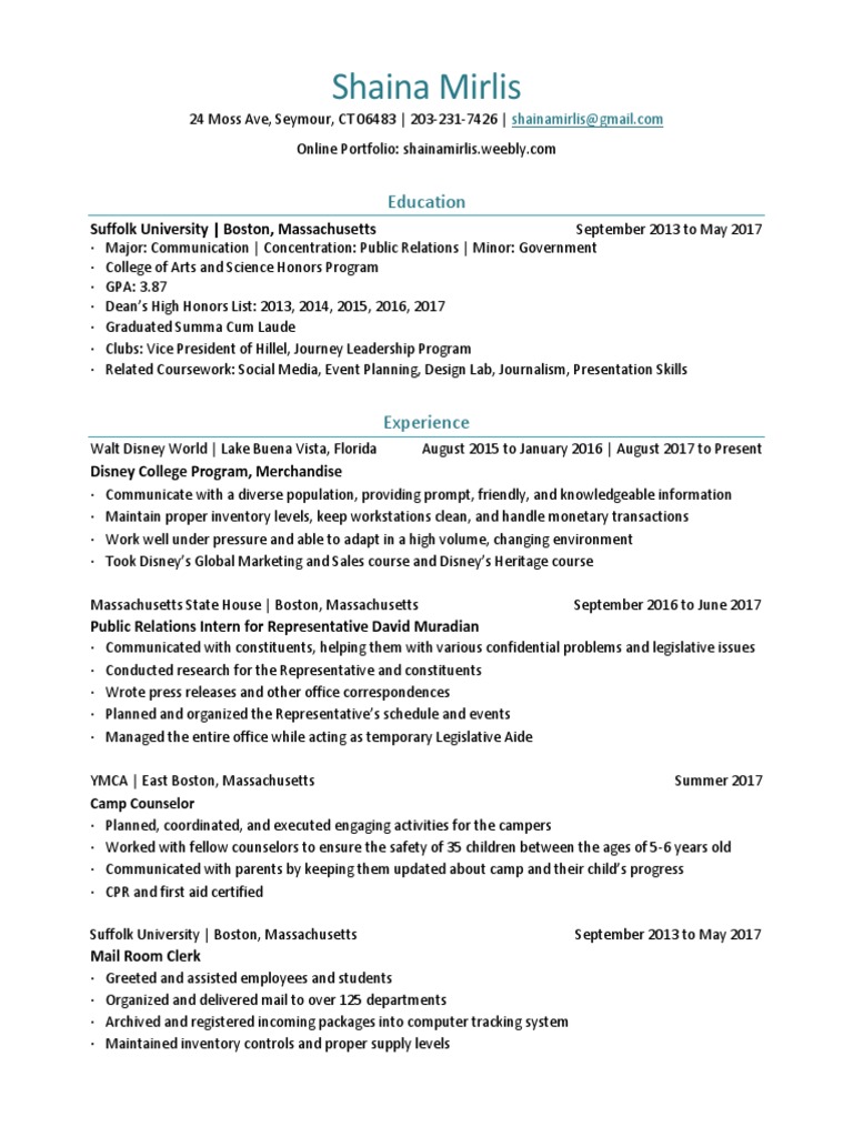 Shaina Mirlis Resume 2017 | PDF | Computing And Information Technology ...