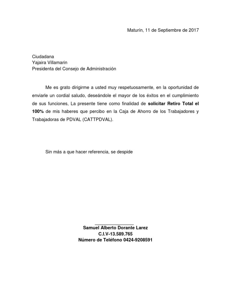 Modelo de Carta Para Retiro Parcial (1) Política Gobierno