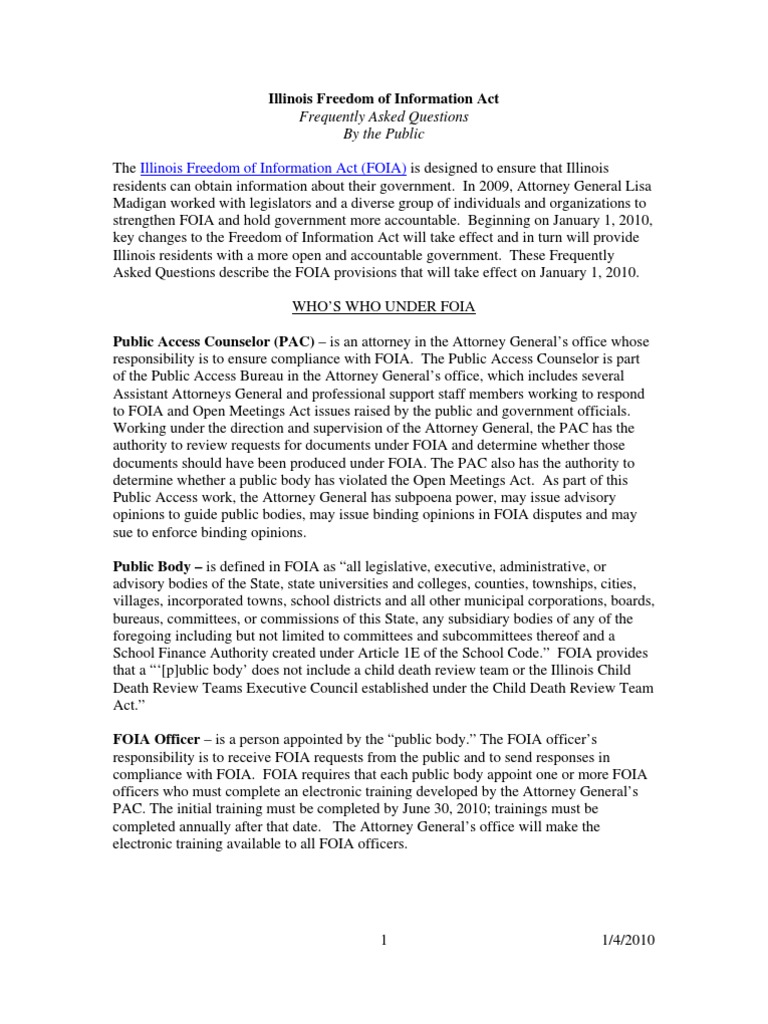 Illinois FOIA FAQs for Residents | PDF | Freedom Of Information Act ...