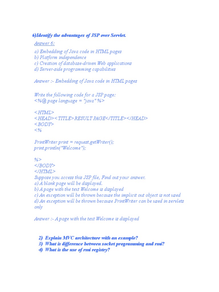 6) Identify The Advantages of JSP Over Servlet | PDF | Java Server ...