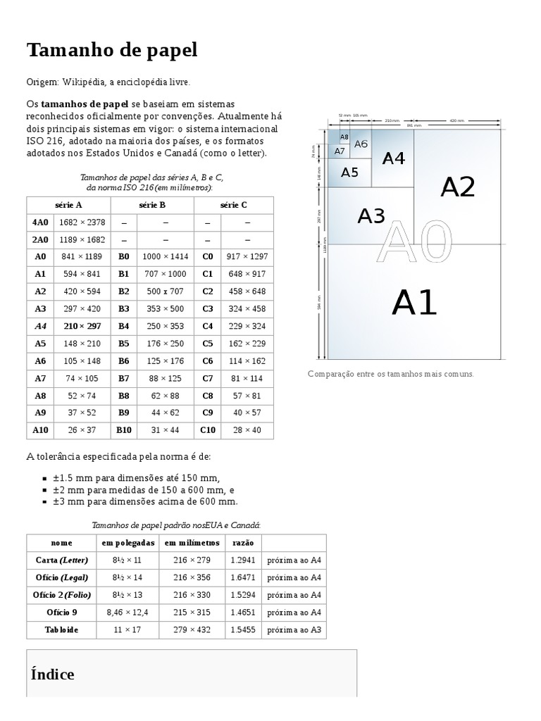 Tamanho de Papel Papelaria Impressão
