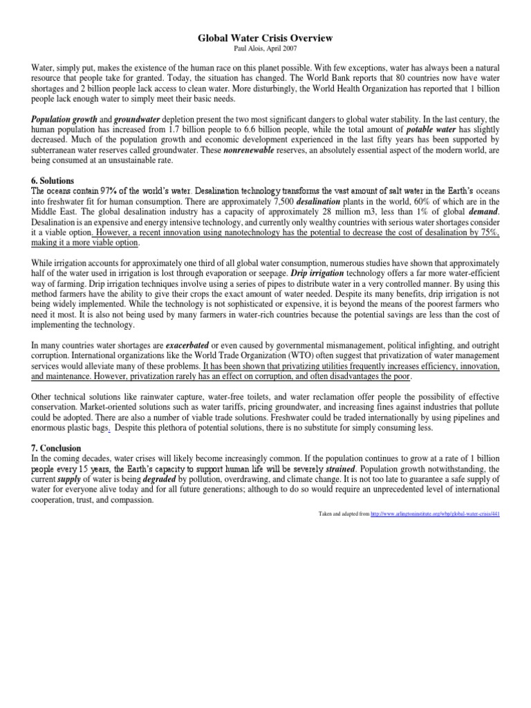 Global Water Crisis Overview | PDF | Desalination | Water Security