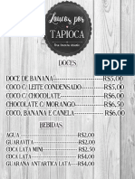 Tabela de Preços Tapioca (DOCE)