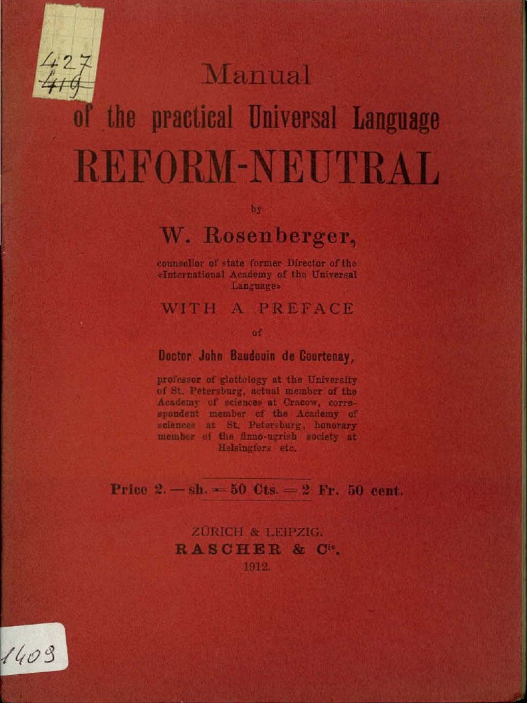 Manual Of The Practical Universal Language Reform Neutral W - 