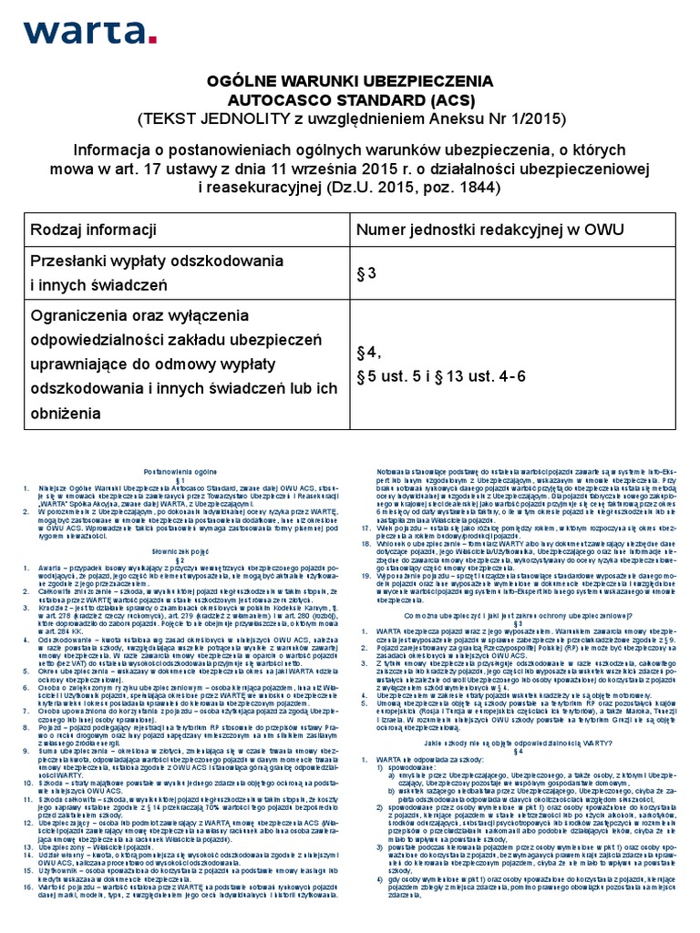 Warta Owu Autocasco Standard Acs c6201 PDF