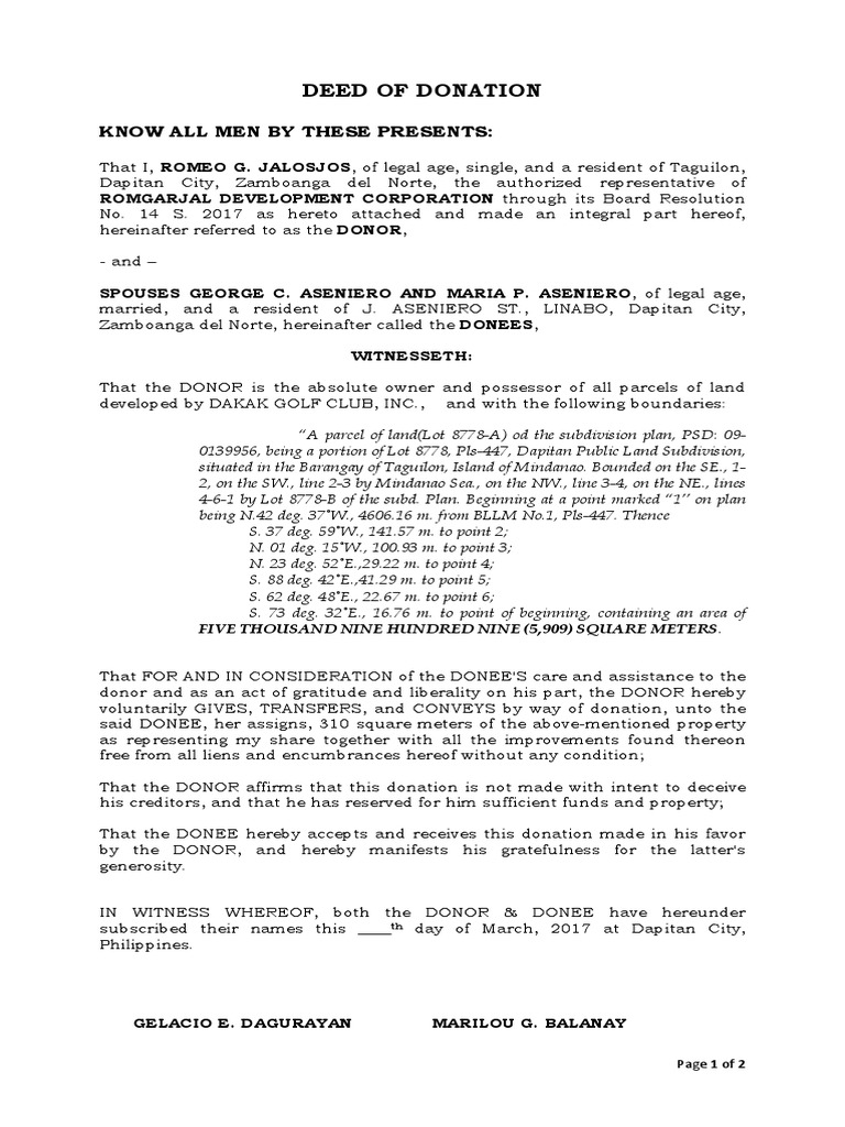 Deed of Donation PDF Real Estate Law Land Law