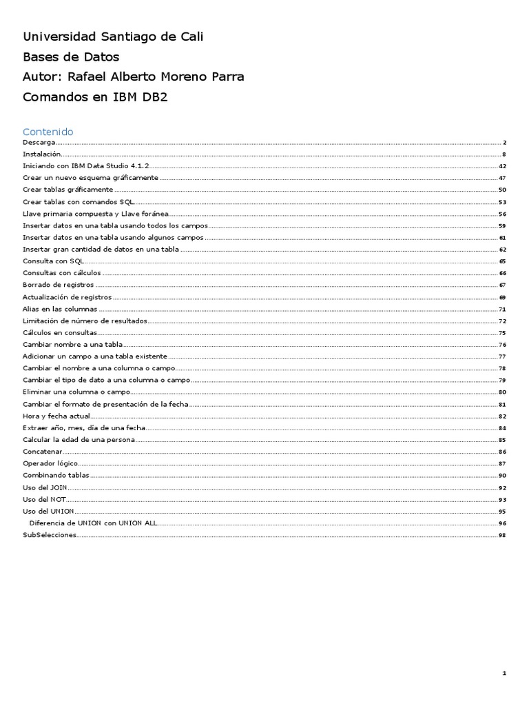 Comandos Esenciales en IBM DB2 | PDF | Tabla (base de datos) | SQL