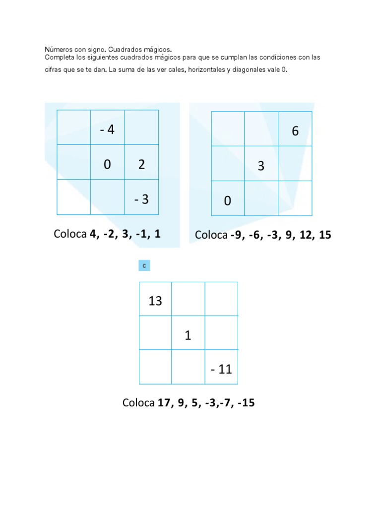 Cuadro Magico Numero Con Signo Enseñanza