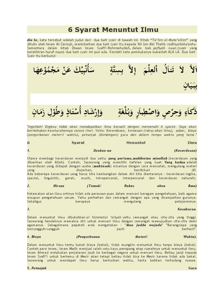 6 Syarat Menuntut Ilmu Pdf