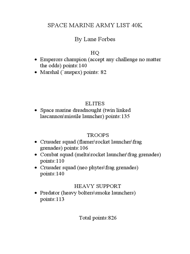 Space Marine Army List Overview | PDF