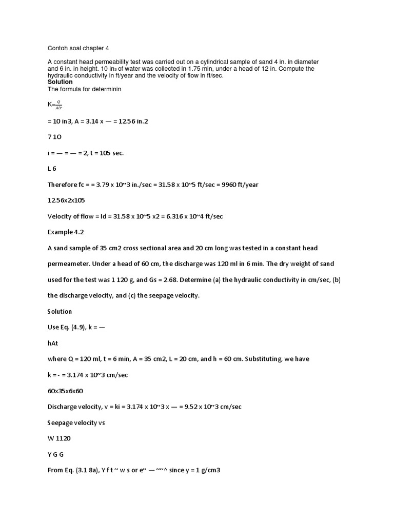 Constant Head Permeability Test Solutions | PDF | Soil Mechanics | Physical  Sciences