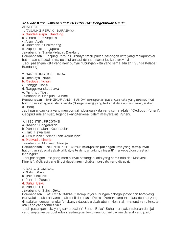 Soal Dan Kunci Jawaban Seleksi CPNS CAT Pengetahuan Umum Soal Dan Kunci Jawaban Seleksi CPNS CAT Pengetahuan Umum