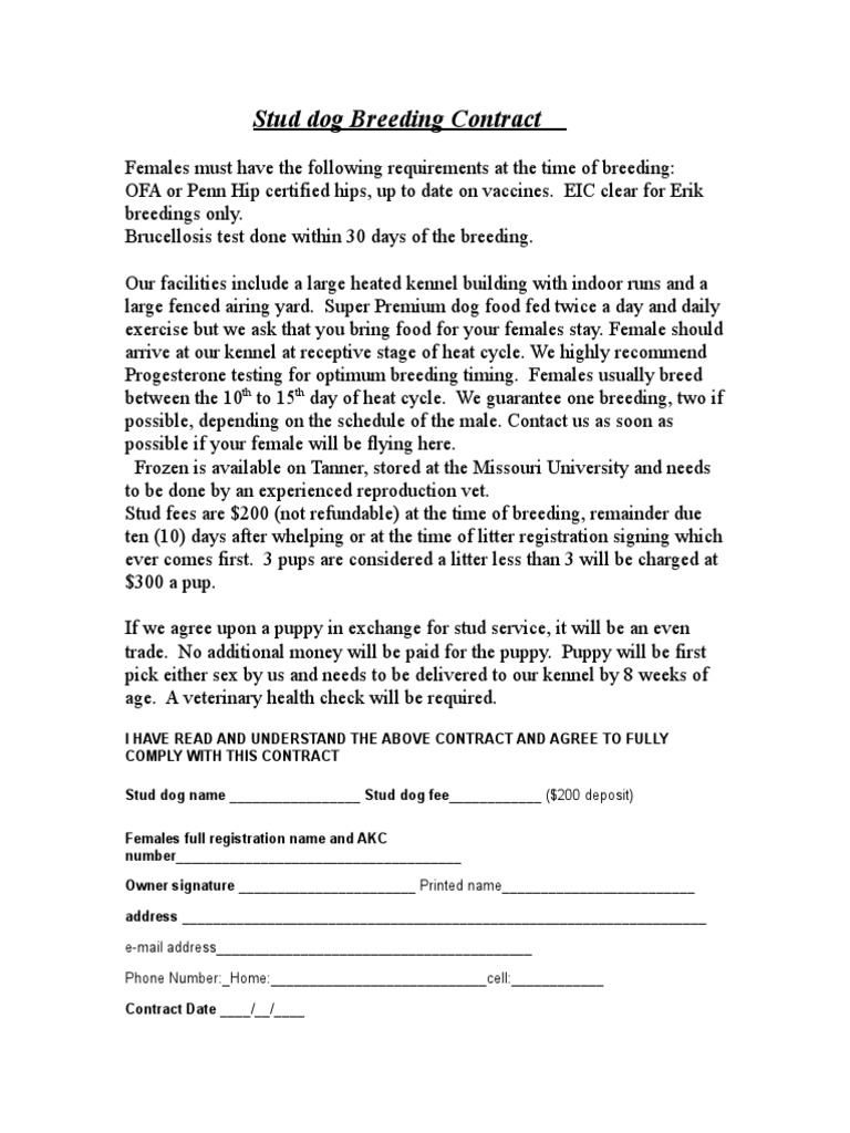 What Is A Breeding Contract For Dogs