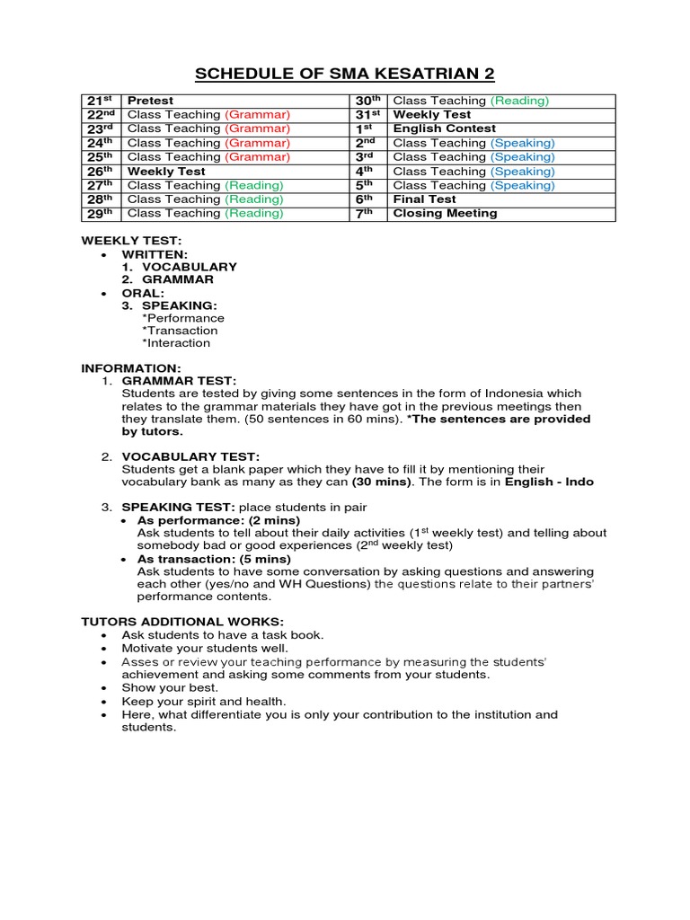 Schedule and Tutor's Informations | PDF | Foreign Language Studies