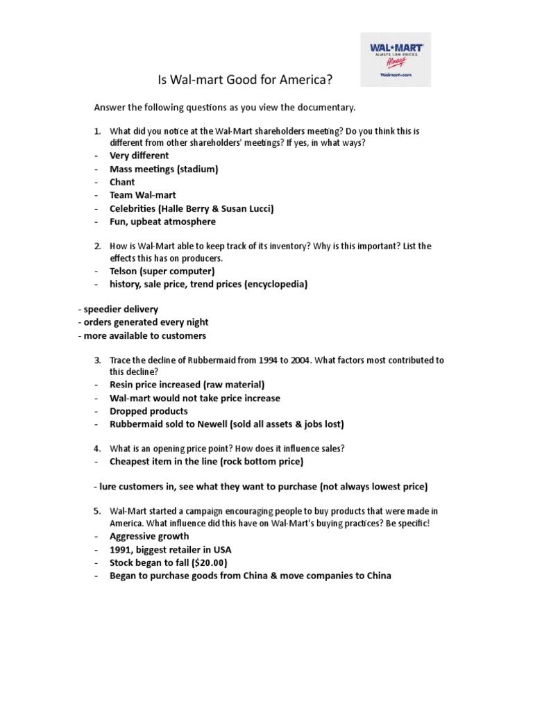 Is Walmart Good For America Answers | PDF | Walmart | Retail