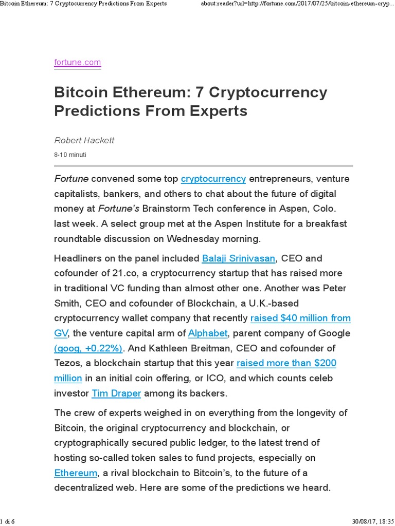 Bitcoin Ethereum 7 Cryptocurrency Predictions From Experts - 