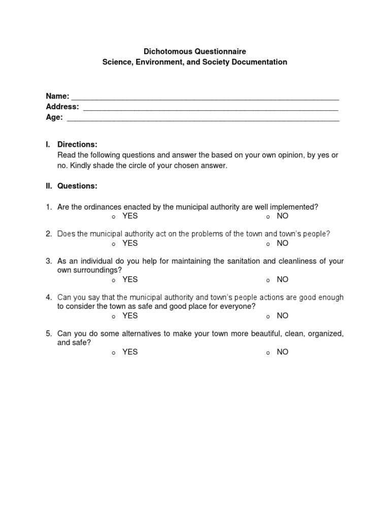 Yes or No Questionnaire Template | PDF | Career & Growth | Social Science