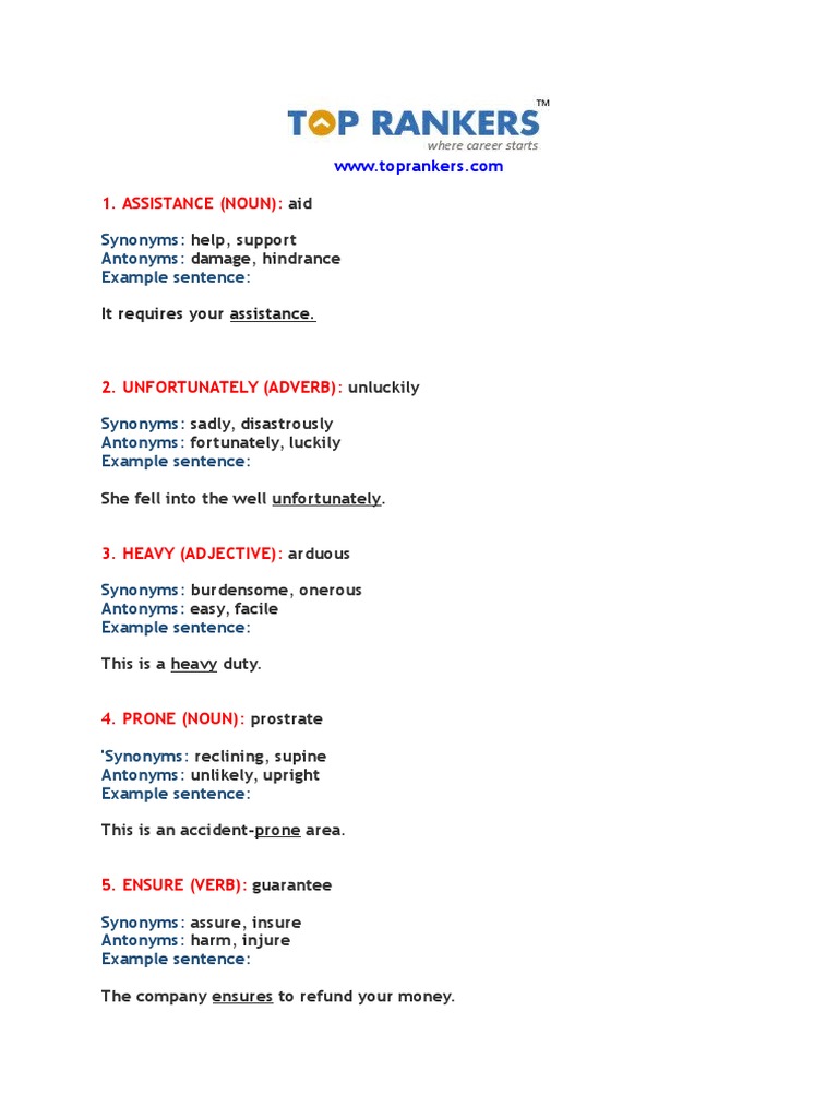 1 Assistance Noun Synonyms Antonyms Example Sentence
