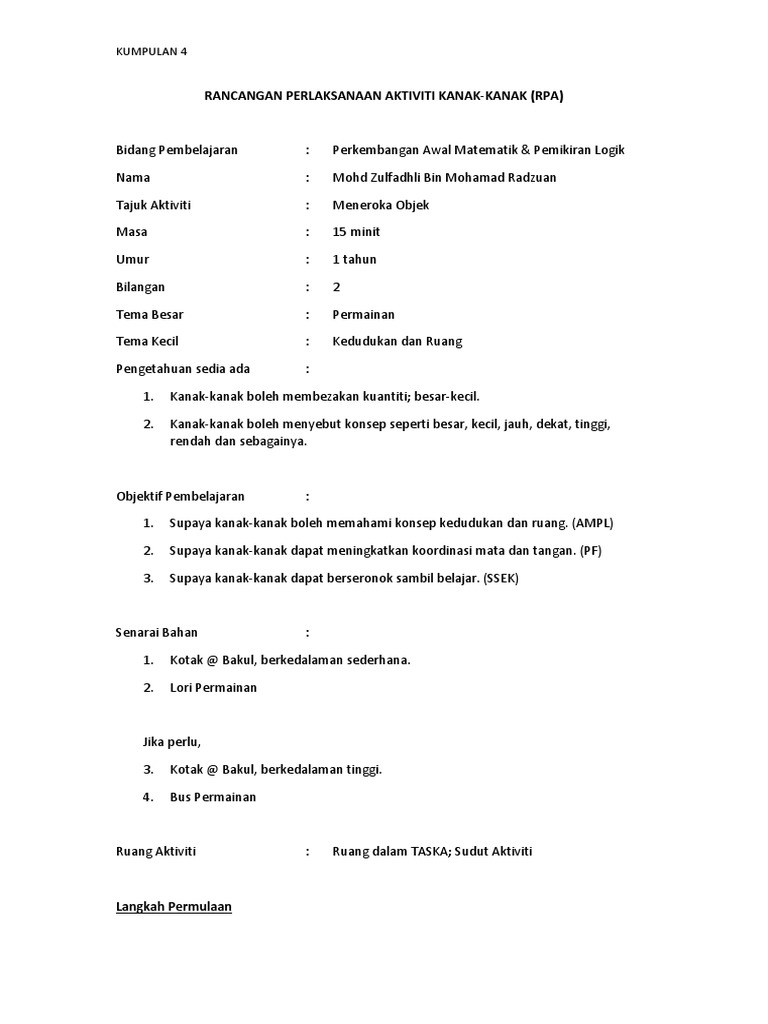Rancangan Pengajaran Anak Anak Awal Matematik Dan Pemikiran Logik Pdf