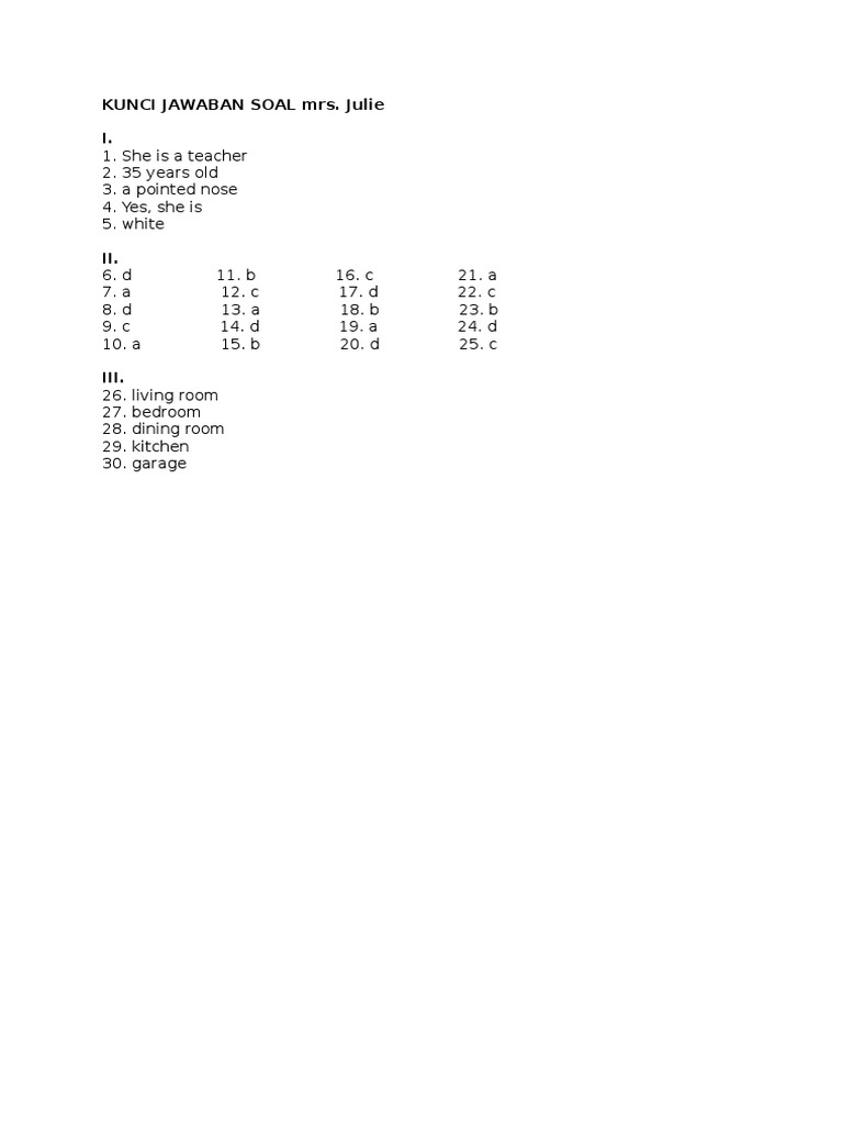 Kunci Jawaban Soal Mrs