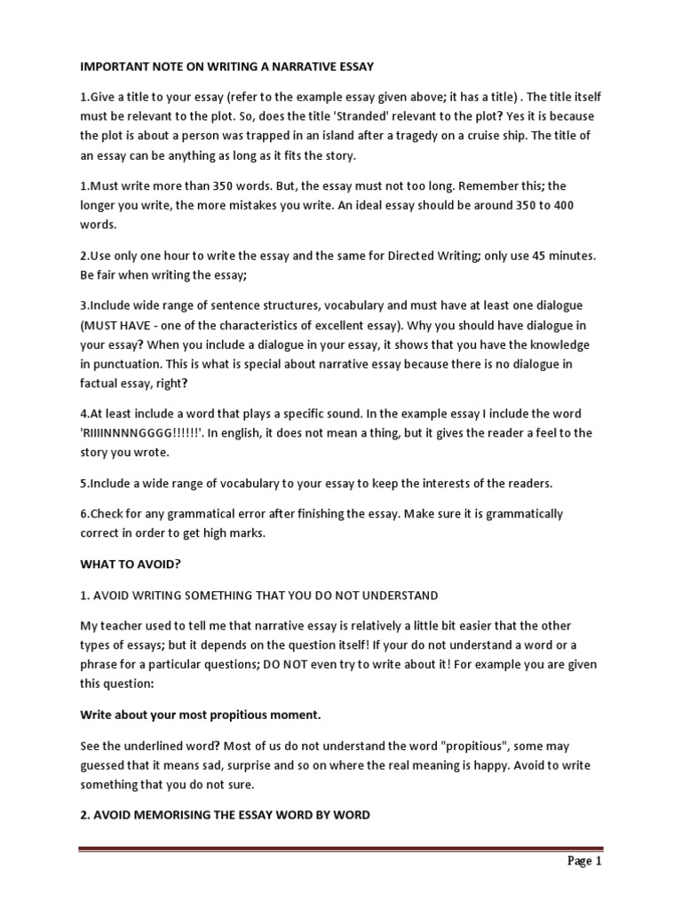 Writing a 350-400 Word Narrative Essay | PDF | Essays | Question
