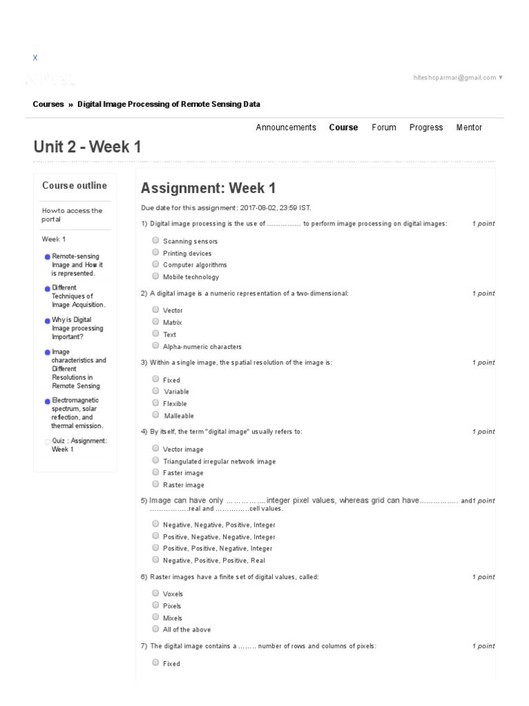 Digital Image Processing of Remote Sensing Data - Unit 2 - Week 1 | PDF ...