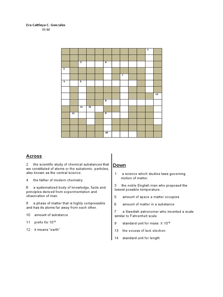 Chemistry Crossword puzzle
