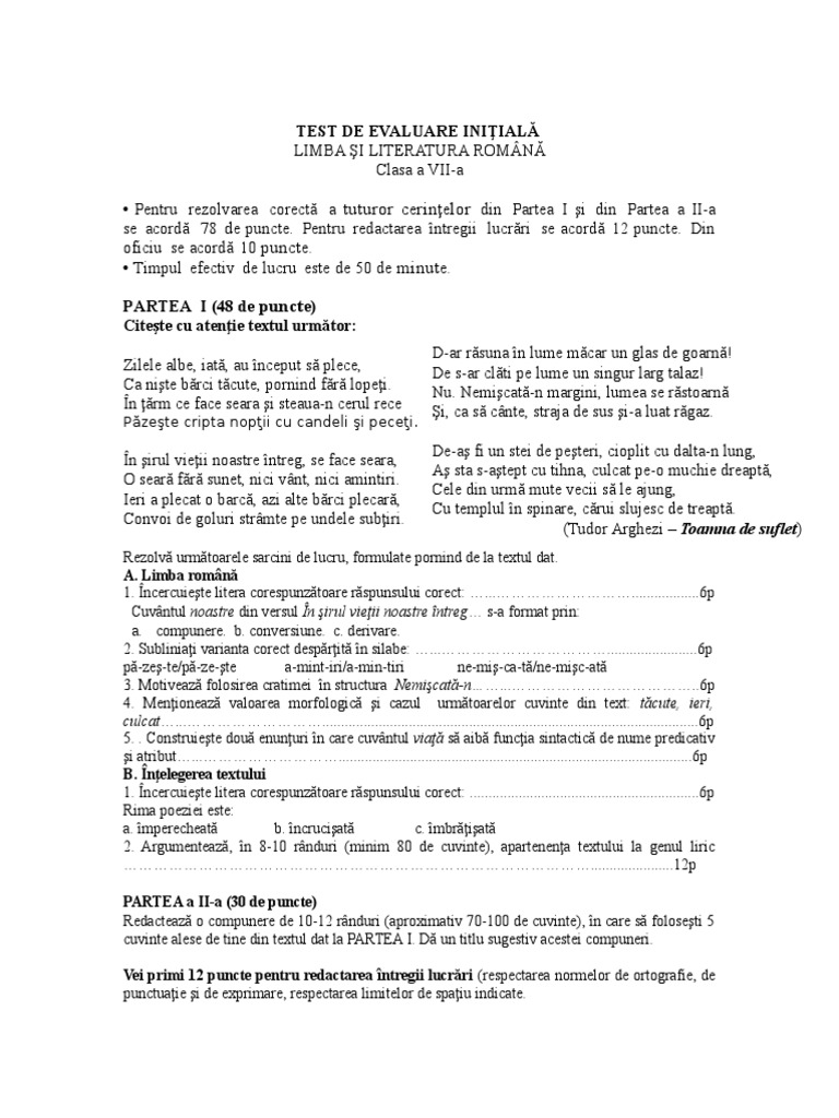 Test Initial Clasa A 7 A | PDF